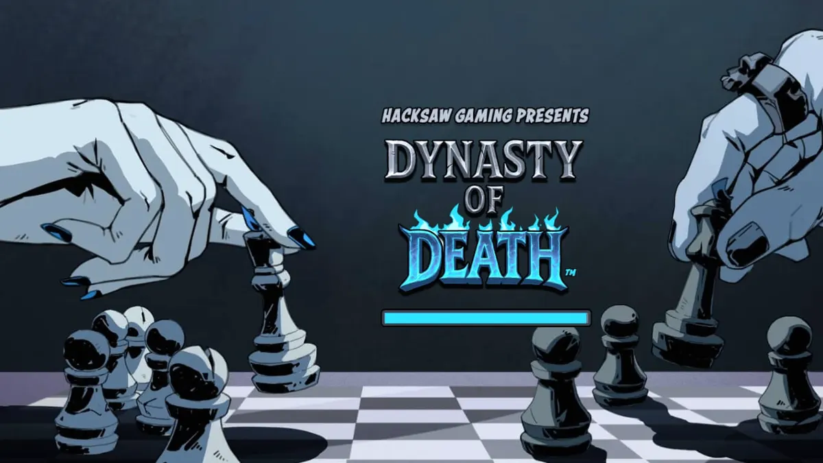 Dynasty of Death slot machine interface featuring Hades and Persephone in a dark underworld chess theme.